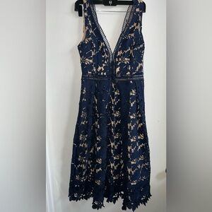 Romeo & Juliet Couture NAVY and Cream Lace Midi Dress